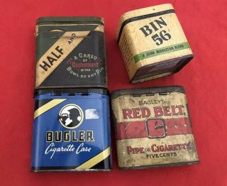 4 Vintage Tobacco Tins,  Red Belt,  Bugler,  John Middleton,  Half