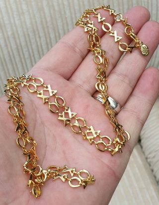 Stunning Vintage Kirks Folly Jewellery Long Ornately Crafted X & O Gold Necklace