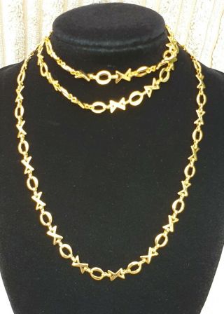STUNNING VINTAGE KIRKS FOLLY JEWELLERY LONG ORNATELY CRAFTED X & O GOLD NECKLACE 2