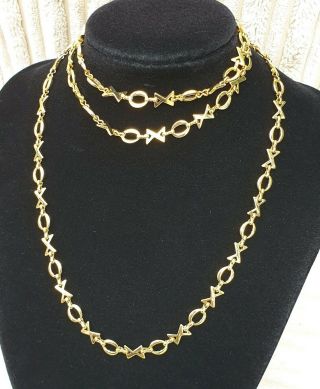 STUNNING VINTAGE KIRKS FOLLY JEWELLERY LONG ORNATELY CRAFTED X & O GOLD NECKLACE 4