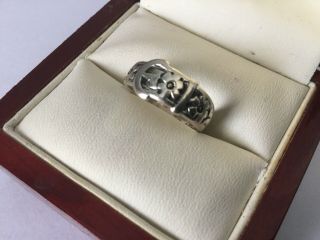 Vintage Art Deco Jewellery Fine Silver Buckle Ring w/ Engraved Flowers 2