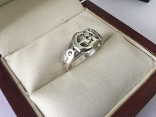 Vintage Art Deco Jewellery Fine Silver Buckle Ring w/ Engraved Flowers 5