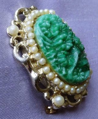 Vintage Pearl Green Glass Floral Brooch by EXQUISITE 2