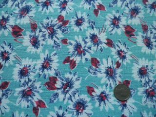 Vtg Feedsack Aqua Blue Red Purple White Daisy Flower Cotton Fabric 36 " X 40 "