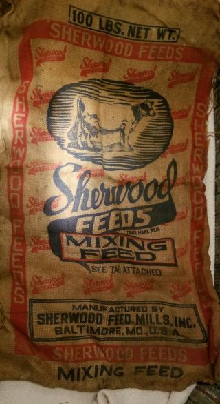 Vintage Primitive Feed Mill 100 Lb Burlap Sack Cow Feed Baltimore Maryland