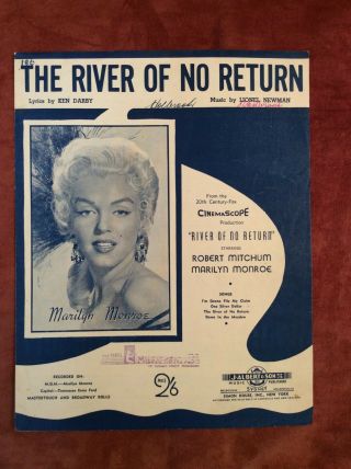 Vintage Piano Sheet Music Marilyn Monroe " The River Of " 1954