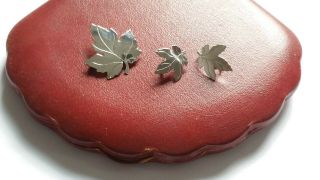 Vintage Sterling Silver Maple Leaf Brooch And Clip On Earrings Set Marked