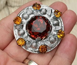 VINTAGE JEWELLERY SCOTTISH CELTIC AMBER THISTLE SILVER BROOCH PIN 3