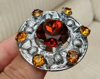 VINTAGE JEWELLERY SCOTTISH CELTIC AMBER THISTLE SILVER BROOCH PIN 4
