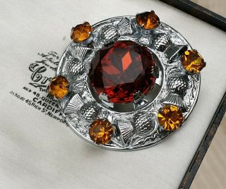 VINTAGE JEWELLERY SCOTTISH CELTIC AMBER THISTLE SILVER BROOCH PIN 5