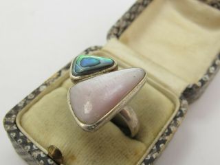 Vintage Sterling Silver 925 Mother Of Pearl & Abalone Shell Ring