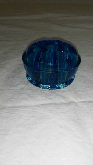 Vintage Blue Glass Clear Frog Cage Flower Holder 2 1/2 "