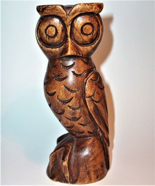 Old Owl Bird Hand Carved Wood Art Sculpture Statue Figurine Vintage Antique Vg