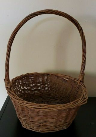 Vintage Woven Grape Vine Round Basket With Handle
