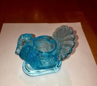 Vintage Mosser Blue Glass Turkey Toothpick Or Matchstick Holder For Table Pretty