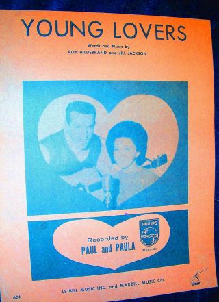 1963 Young Lovers Vintage Sheet Music Paul And Paula,  By Hildebrand,  Jackson