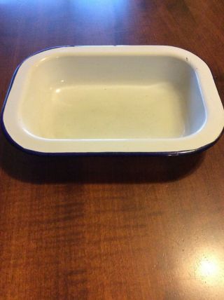 Vintage Bumper Harvest Enamel Dish/tray Blue Trim 8 3/4 Inch X 6 1/2 Inch