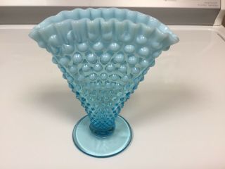 Vintage Fenton Blue Opalescent Hobnail Fan Vase 6”