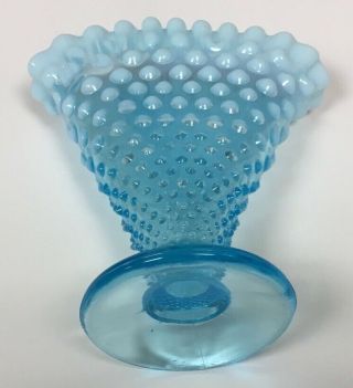 Vintage Fenton Blue Opalescent Hobnail Fan Vase 6” 3