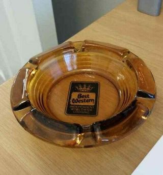 Vintage Best Western Amber Glass Circular Ashtray Collector 
