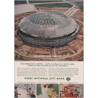 1964 First National City Bank: Rain Checks,  Houston Superdome Vintage Print Ad