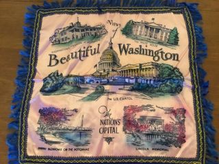 Vintage Silk Souvenir Pillow Case Cover,  Washington Dc,  The Nation’s Capital