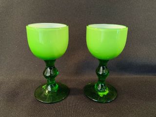 Vintage Green Stemmed Cordial Glasses - Set Of 2,  Made In Italy