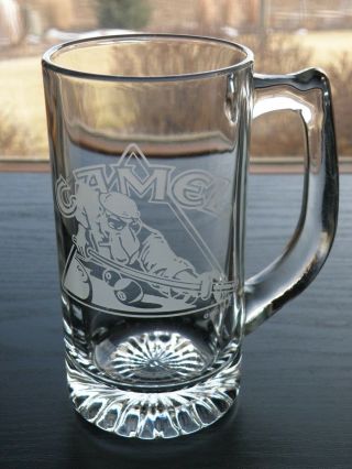 Vintage 1993 Etched Joe Camel Pool Player Clear Glass Beer Mug 14 Oz