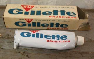 Vintage Gillette Brushless Shave Cream With K - 34 Facial Antiseptic Box