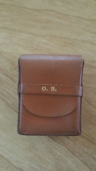 Vintage Cigarette Lt.  Brown Leather Case With Initials O.  B.  3 " Tall & 2 1/2 " W