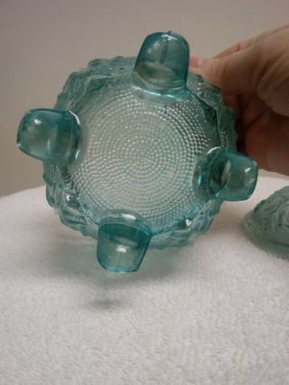 Vintage Jeannette Glass Clear Blue 4 - Footed Candy Jar Bowl Grapes Oak Leaves 4