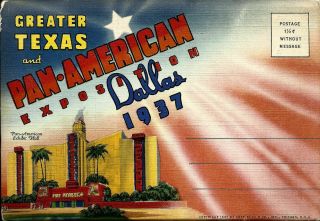 Greater Texas And Pan American Exposition Dallas Tx Vintage 1937 Postcard Folder