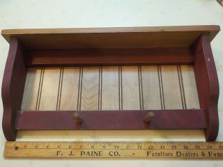 Vintage Painted Wood Kitchen Towel Display Shelf 2 Peg Hangers Country Kitchen