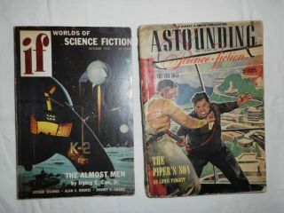 Vintage If Oct.  1955 And Astounding Feb.  1945 Science Fiction Pulp Magazines