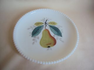Vintage Milk Glass Hand Painted Hobnail Salad Plate Pear Figure 7.  25 " Diameter