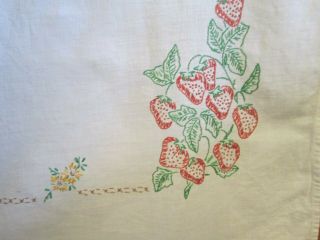 Vintage Hand Embroidered Cotton / Linen? Table Cloth 35 X 55 " Strawberries