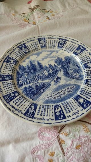 Vintage Blue Alfred Meakin Staffordshire 1978 Calendar Plate With Horoscopes 9 "