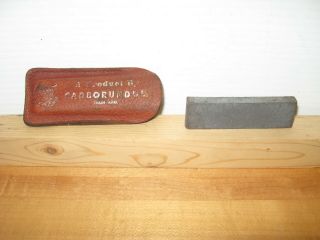 Vintage Carborundum Knife Sharpening Stone With Leather Pouch - 2 3/4 " X 3/4 "
