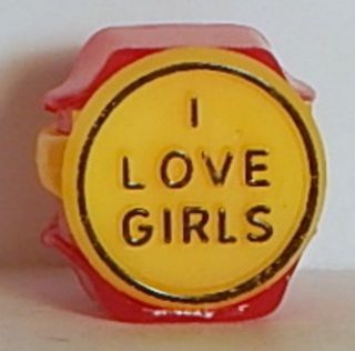 Vtg Plastic Gumball Ring " I Love Girls " Adjust On Holder