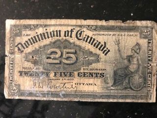 Vintage Dominion Of Canada Courtney 25 Cent " Bank Note " 1900