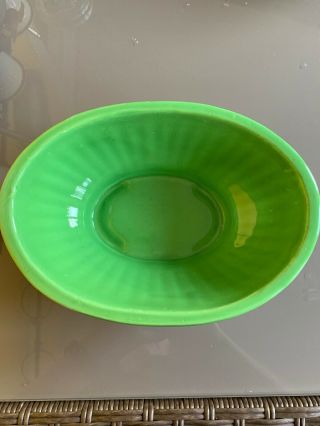 Vintage Haeger Pottery 3938 Usa Green Glazed Ribbed Oval Bowl Dish 6 " X8.  25 " X3 "