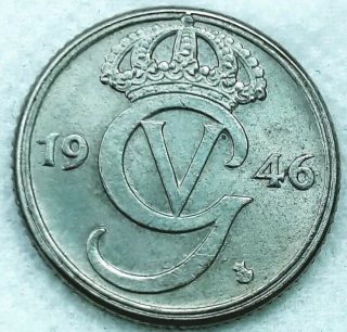 Sweden Km798 1946 Old Vintage Wwii 25 Ore Coin