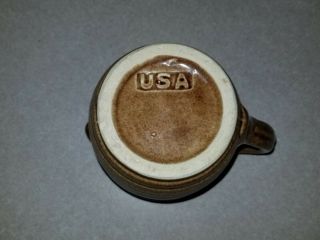 Vintage Brown USA Crock Pottery Creamer Small Pitcher Ribbed Rings Handle 4