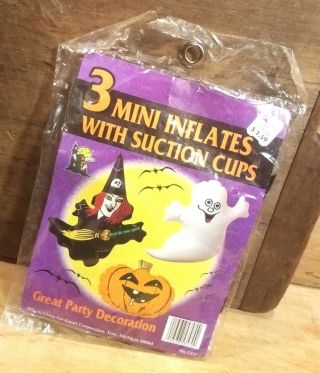 Vintage Halloween 3 Mini Inflates W Suction Cups Org Package Adorable 90 