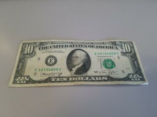 1974 (e) $10 Ten Dollar Bill Federal Reserve Note Richmond Vintage Old Currency