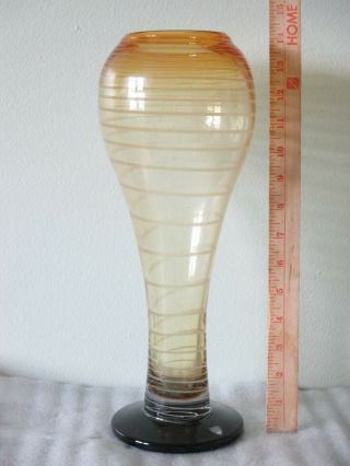 Vintage Orrefors Fungi Vase Amber Striped With Black Base 14 " No Damage