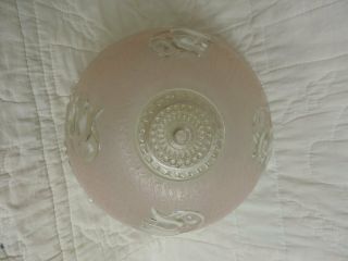 Vintage Glass Ceiling Light Shade Pink With Tulips 12 Inch Round