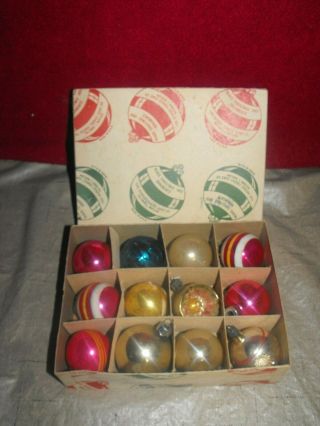 12 Vintage George Franke & Sons Co.  Glass Christmas Tree Ornaments W/box
