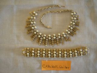 Vintage Sara Coventry Choker Style Necklace & Bracelet,  Gold Tone And Faux Pear