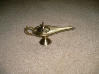 Vintage Etched Brass Aladdin Genie Lamp With Lid Incense Burner